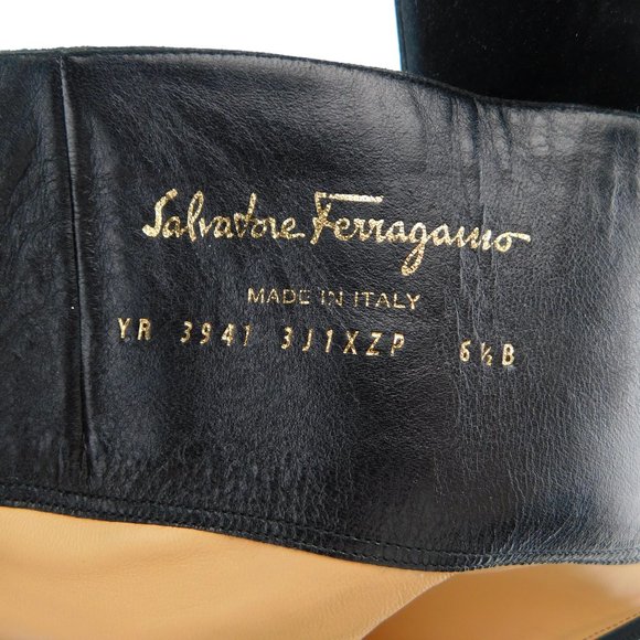 FERRAGAMO Logo Zipper Accent Black Suede Leather Platform Heel Boots 6.5 - Picture 11 of 12